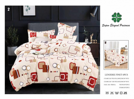 Lenjerii Pat 2 Persoane - Lenjerie Pat Dublu, Pucioasa, Bumbac, Finet, 6 Piese