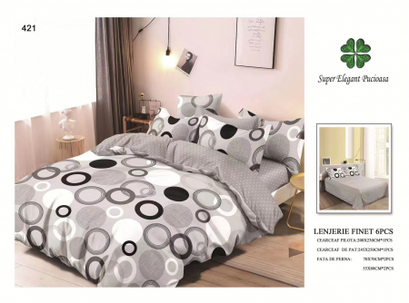Lenjerii Pat 2 Persoane - Lenjerie Pat Dublu, Pucioasa, Bumbac, Finet, 6 Piese