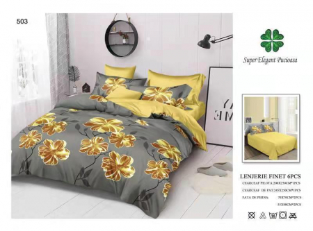 Lenjerii Pat 2 Persoane - Lenjerie Pat Dublu, Pucioasa, Bumbac, Finet, 6 Piese