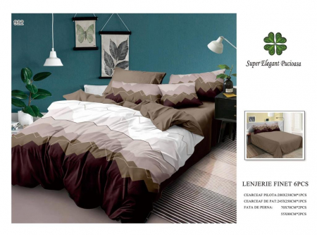 Lenjerii Pat 2 Persoane - Lenjerie Pat Dublu, Pucioasa, Bumbac, Finet, 6 Piese