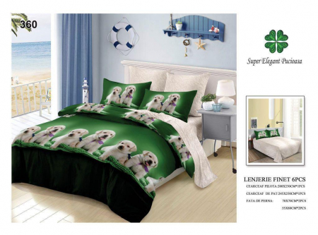 Lenjerii Pat 2 Persoane - Lenjerie Pat Dublu, Pucioasa, Bumbac, Finet, 6 Piese