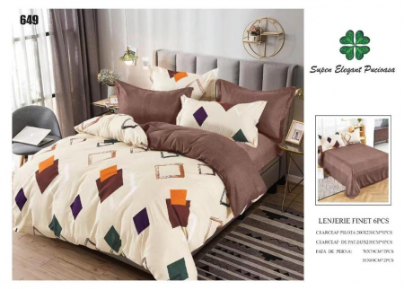 Lenjerii Pat 2 Persoane - Lenjerie Pat Dublu, Pucioasa, Bumbac, Finet, 6 Piese