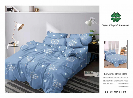 Lenjerii Pat 2 Persoane - Lenjerie Pat Dublu, Pucioasa, Bumbac, Finet, 6 Piese