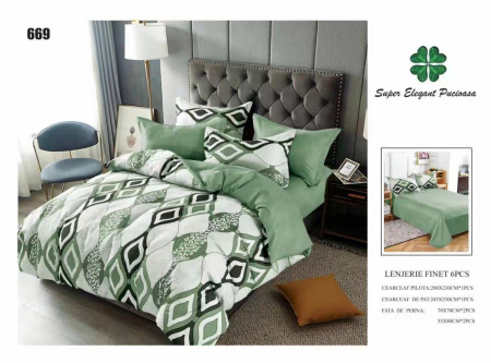 Lenjerii Pat 2 Persoane - Lenjerie Pat Dublu, Pucioasa, Bumbac, Finet, 6 Piese