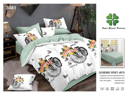 Lenjerii Pat 2 Persoane - Lenjerie Pat Dublu, Pucioasa, Bumbac, Finet, 6 Piese