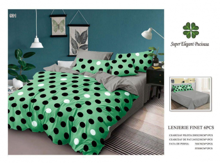 Lenjerii Pat 2 Persoane - Lenjerie Pat Dublu, Pucioasa, Bumbac, Finet, 6 Piese