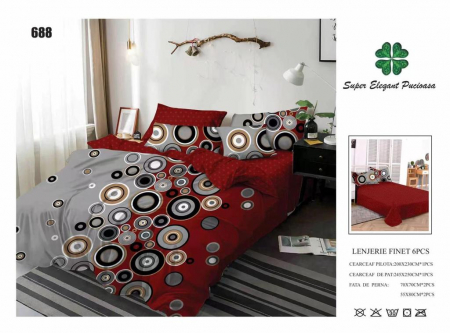 Lenjerii Pat 2 Persoane - Lenjerie Pat Dublu, Pucioasa, Bumbac, Finet, 6 Piese