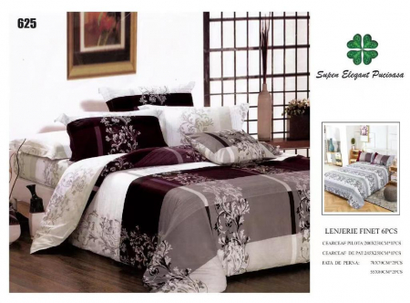 Lenjerii Pat 2 Persoane - Lenjerie Pat Dublu, Pucioasa, Bumbac, Finet, 6 Piese