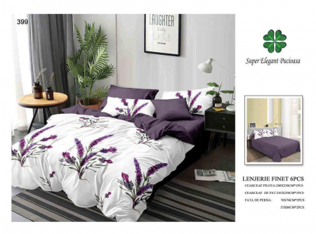 Lenjerii Pat 2 Persoane - Lenjerie Pat Dublu, Pucioasa, Bumbac, Finet, 6 Piese