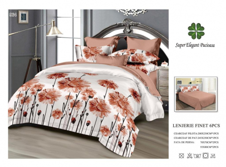 Lenjerii Pat 2 Persoane - Lenjerie Pat Dublu, Pucioasa, Bumbac, Finet, 6 Piese