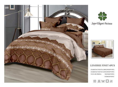 Lenjerii Pat 2 Persoane - Lenjerie Pat Dublu, Pucioasa, Bumbac, Finet, 6 Piese