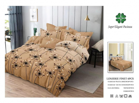 Lenjerii Pat 2 Persoane - Lenjerie Pat Dublu, Pucioasa, Bumbac, Finet, 6 Piese