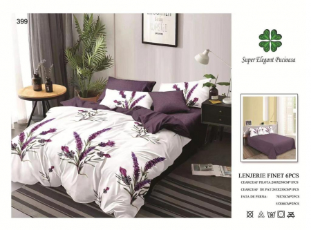 Lenjerii Pat 2 Persoane - Lenjerie Pat Dublu, Pucioasa, Bumbac, Finet, 6 Piese