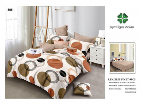 Lenjerii Pat 2 Persoane - Lenjerie Pat Dublu, Pucioasa, Bumbac, Finet, 6 Piese