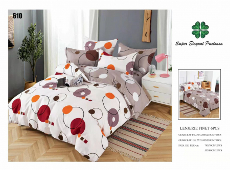 Lenjerii Pat 2 Persoane - Lenjerie Pat Dublu, Pucioasa, Bumbac, Finet, 6 Piese