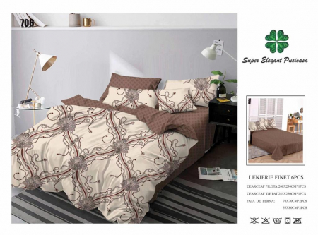 Lenjerii Pat 2 Persoane - Lenjerie Pat Dublu, Pucioasa, Bumbac, Finet, 6 Piese