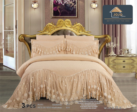 CUVERTURI - Cuvertura Luxury cu  Volan, Matlasata, Pat Dublu, 3 Piese, CREM