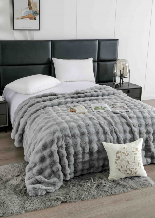 Patura Blana Iepure Artificiala - Pătură Cocolino cu Blăniță, Moale și Pufosă, 200x230 cm, 3.5 kg cu Fermoar, Gri