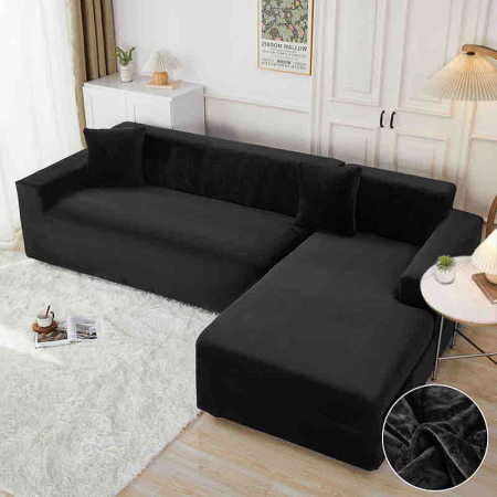 HUSE COLTAR - Set 2 Huse Elastice Catifea pentru Coltar, Marime M-L, Negru