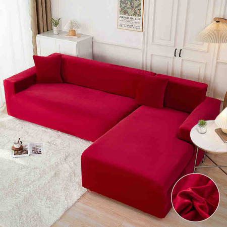 HUSE COLTAR - Set 2 Huse Elastice Catifea pentru Coltar, Marime M-L,  Rosu