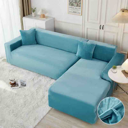 HUSE COLTAR - Set 2 Huse Elastice Catifea pentru Coltar, Marime M-L, Verde Turcoaz