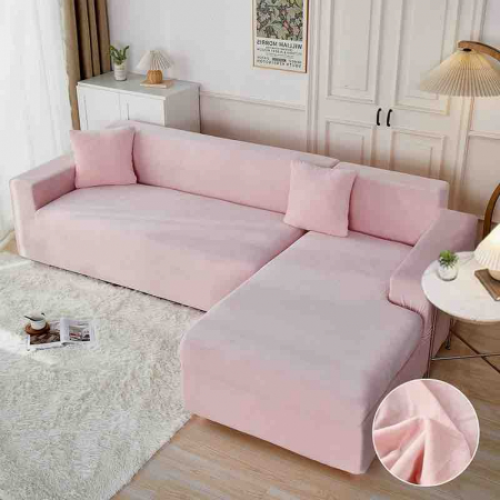 HUSE COLTAR - Set 2 Huse Elastice Catifea pentru Coltar, Marime M-L, Roz Pal