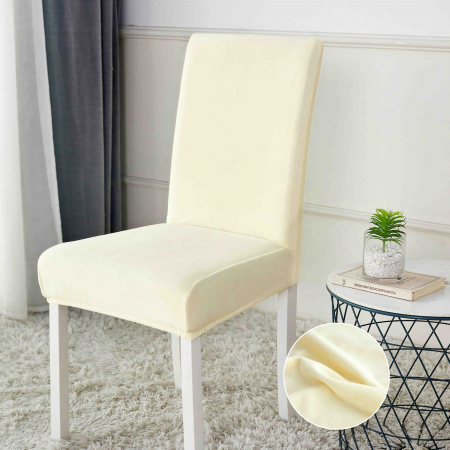 HUSE SCAUN CATIFEA - Set 6 Huse pentru Scaune, Premium, Elastice, Catifea, JoJo - Crem