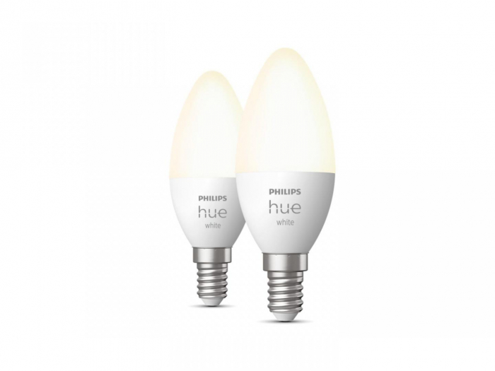 2 Becuri LED inteligente Philips Hue B39, Bluetooth, E14, 5.5W (40W), 470 lm, lumina calda (2700K)