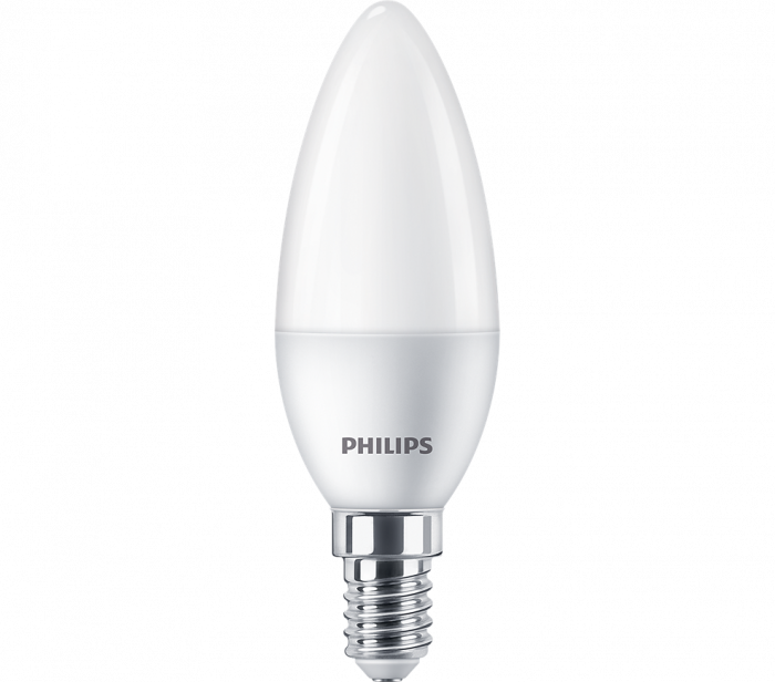 6 Becuri LED Philips B35, E14, 5W (40W), 470 lm, lumina calda (2700K) ,mat