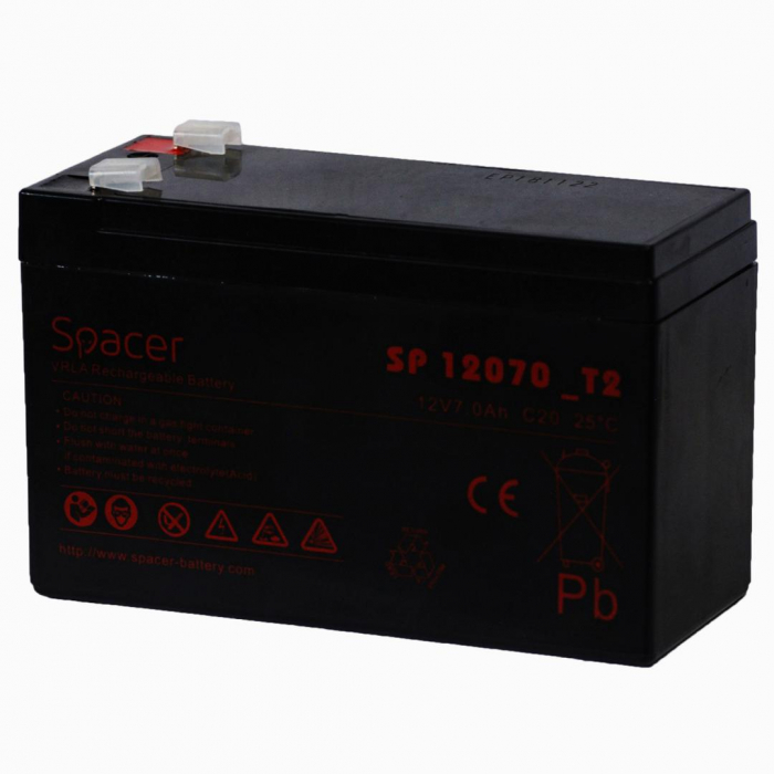 ACUMULATOR UPS SPACER 12V 7Ah, dimensiuni: 151x66x96mm, inaltime+terminal: 102mm, terminal F2(T2)