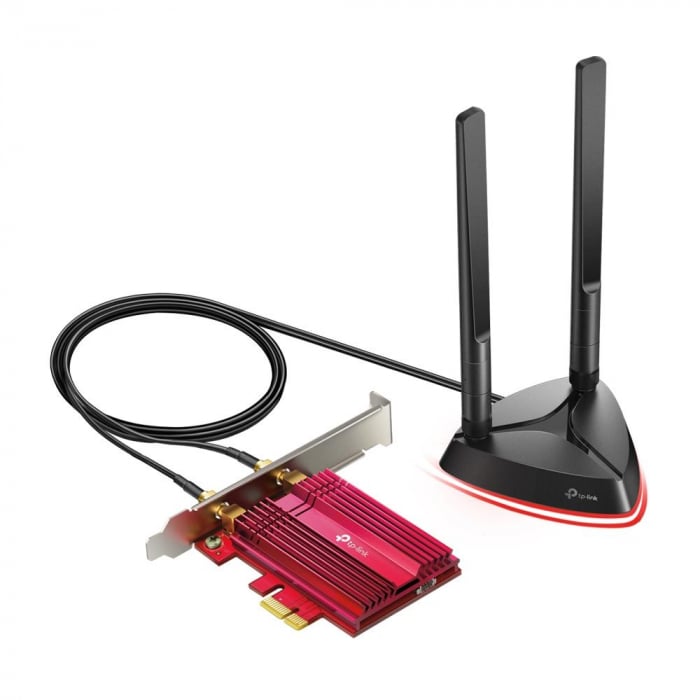Adaptor wireless TP-Link, ARCHER AX3000E, Wi-Fi 6 Bluetooth 5.0 PCIe, Two High-Gain Dual Band Antennas, Wireless Standards: IEEE 802.11ax ac n a 5 GHz, IEEE 802.11ax n g b 2.4 GHz, Bluetooth 5.0 4.2 4