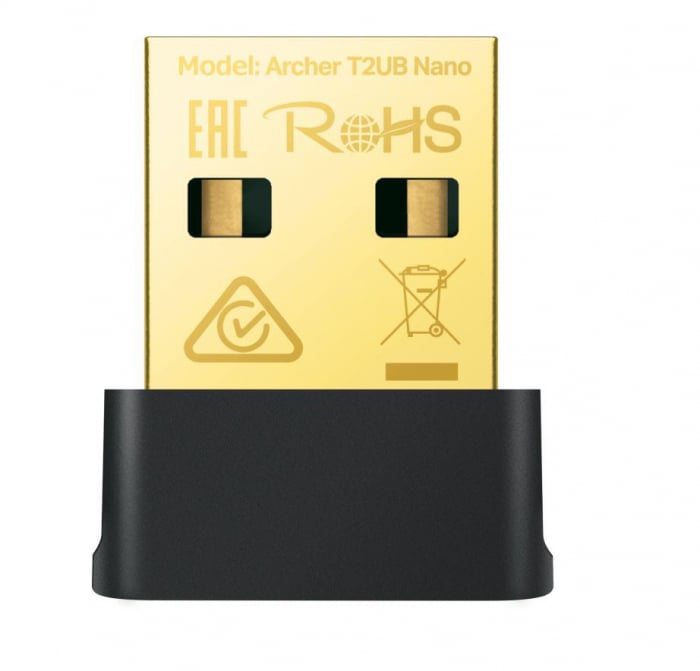 Adaptor wireless TP-Link, ARCHER T2UB NANO; AC600 Dual-band, USB 2.0; Bluetooth 4.2, Wireless Standards: EEE 802.11ac, IEEE 802.11a, IEEE 802.11n, IEEE 802.11g, IEEE 802.11b, 5GHz - 433Mbps, 2.4GHz 20