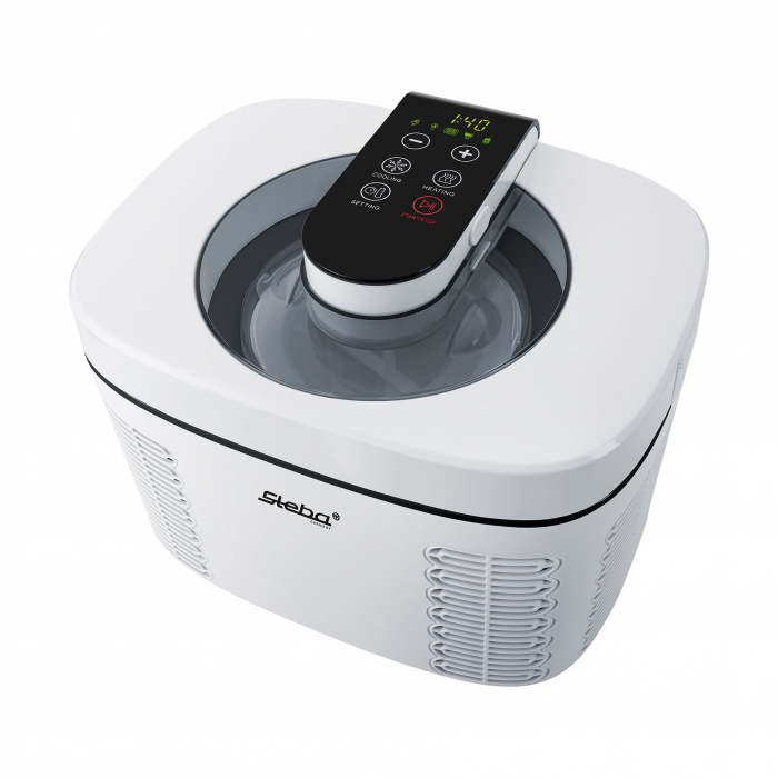 Aparat de preparat inghetata steba, ic 110, capacitate 1.2 litri, fara racire in prealabil, bol detasabil, 5 programe, ecran lcd, alb