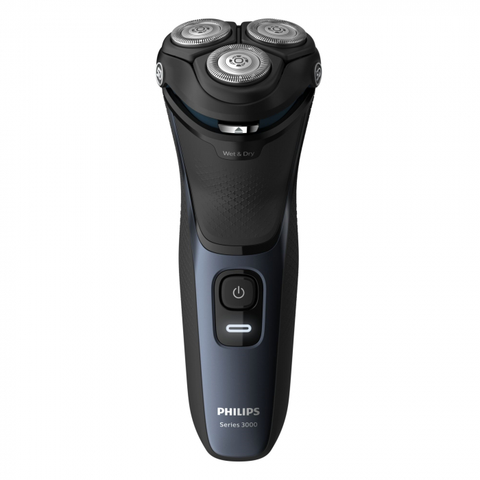 Aparat de ras Philips Shaver Seria 3000 S3134 51, fara fir, Sistem de lame PowerCut cu 27 de lame cu ascutire automata, capete flexibile 5D, 60 min, barbierit umed si uscat, lavabil, Albastru inchis