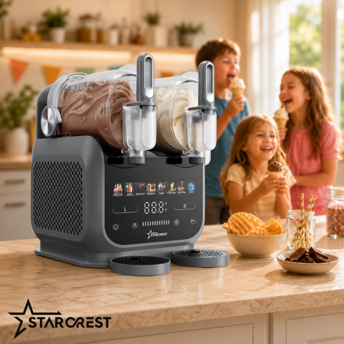 Aparat dual pentru Slushy / Inghetata STARCREST IceMix SSI-2536PRO, 5 L ( 2 x 2.5 L), Panou de control tactil, 8 Programe, Gri/Negru [7]