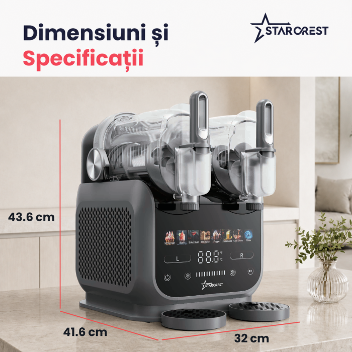 Aparat dual pentru Slushy / Inghetata STARCREST IceMix SSI-2536PRO, 5 L ( 2 x 2.5 L), Panou de control tactil, 8 Programe, Gri/Negru [6]