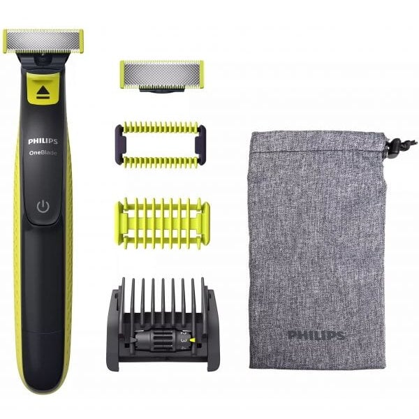 Aparat hibrid de barbierit si tuns barba Philips OneBlade FaceBody QP2821 20, pieptene reglabil 5 in 1, autonomie 45 min, Negru Verde