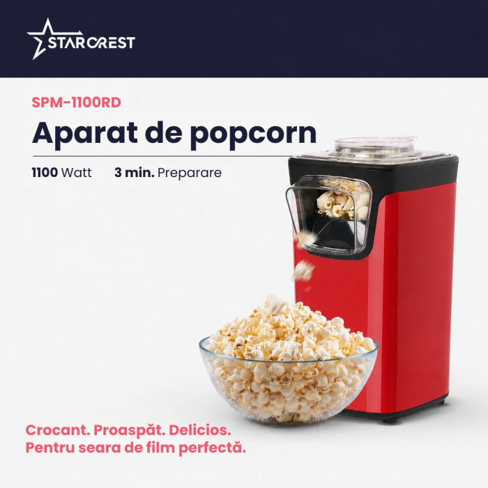 Aparat pentru popcorn STARCREST SPM-1100RD, 1100 W, Rosu / Negru [2]