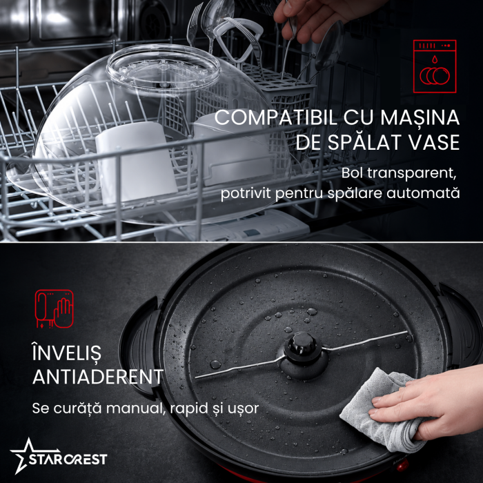 Aparat pentru popcorn STARCREST SPM-8055RD, 800W, Preparare in 4 minute, Bol Servire 5.7L, Plita detasabila, Rosu [6]