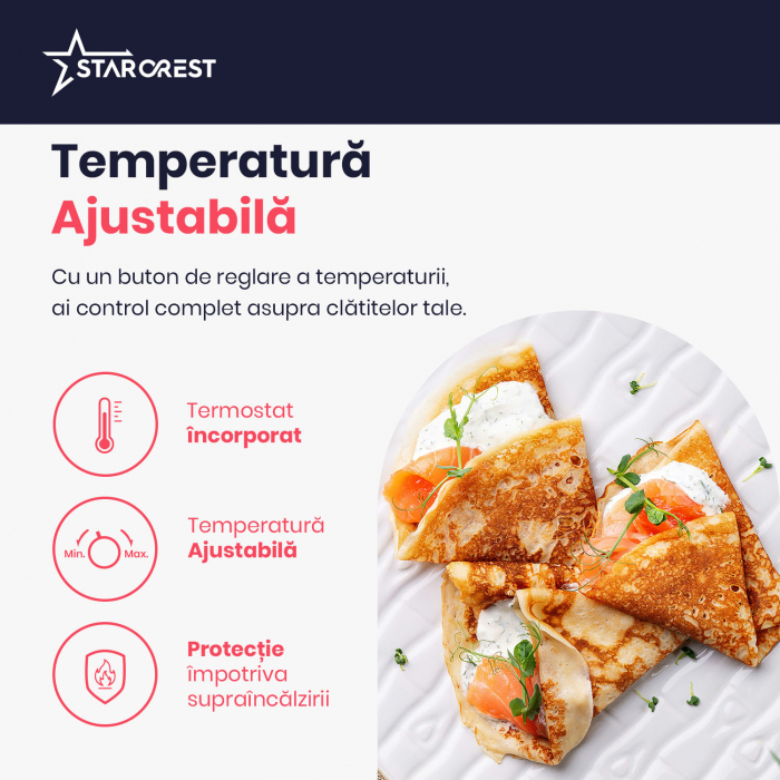 Aparat pentru preparat clatite STARCREST SCM-3212, 1200W,  Placa antiaderenta Ceramica, 30 cm, Inox / Negru [4]