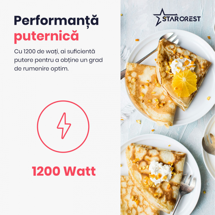 Aparat pentru preparat clatite STARCREST SCM-3212, 1200W,  Placa antiaderenta Ceramica, 30 cm, Inox / Negru [5]