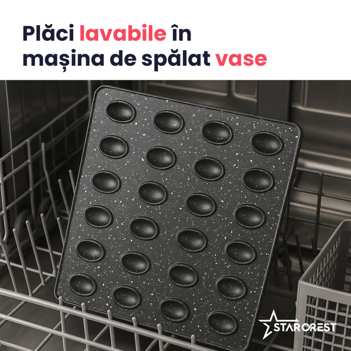Aparat pentru preparat forme de nuci STARCREST SNM-6024DX, 24 forme, 1400W, Indicator luminos, Placi ceramice detasabile, Negru [5]