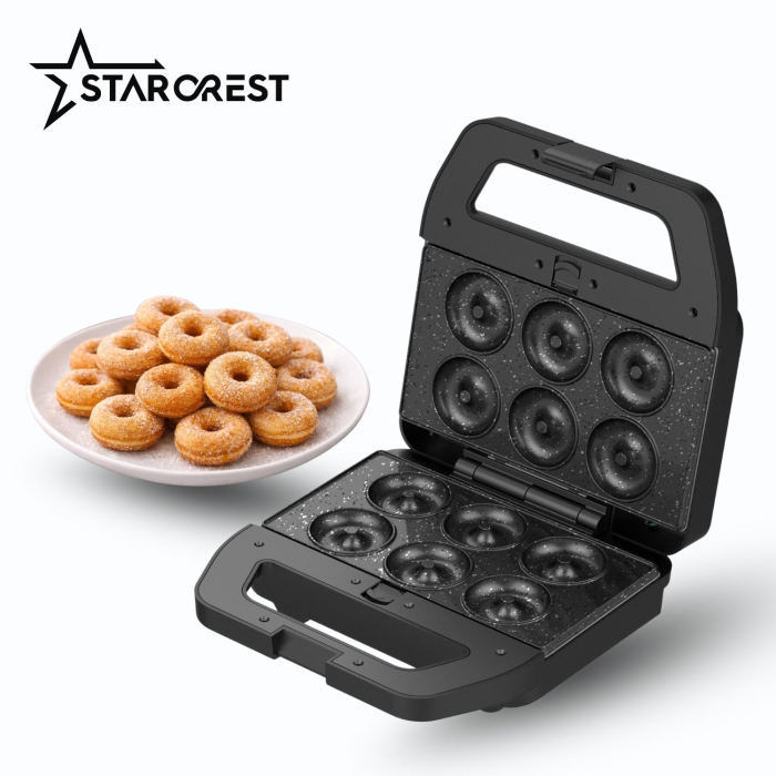 Aparatul pentru deserturi 4 în 1 STARCREST SDM-4110BX, 800W, placi detasabile cu invelis ceramic pentru vafe, nuci, gogosi si smile sandwich, negru [6]