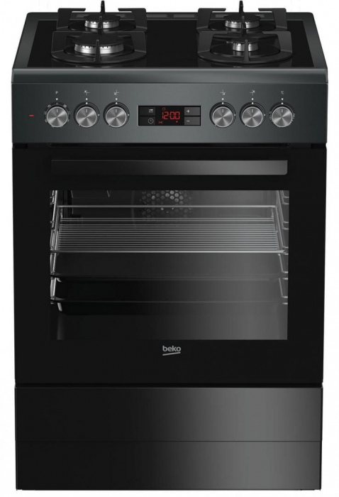Aragaz beko fsm65330das, mixt, 4 arzatoare cu eficienta ridicata, cuptor electric multifunctional cu 8 functii de gatire, grill electric, gratare...