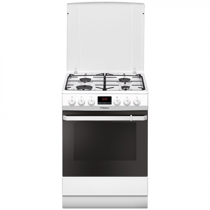 Aragaz hansa fcmw68299, 4 arzatoare, mixt, grill, clasa a, 60 cm, alb