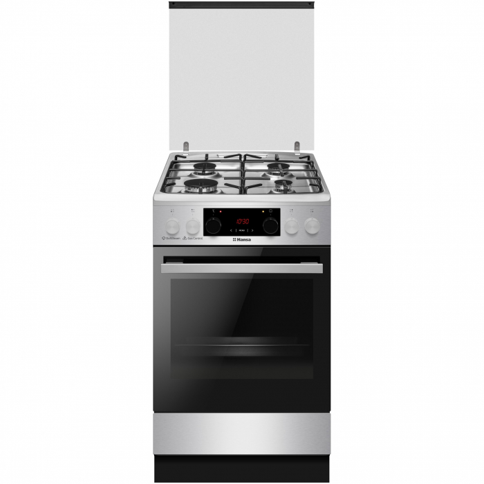 Aragaz Hansa FCMXS59363, Mixt, 4 arzatoare, Steam Cleaniing, Cool front, Aprindere electrica, Clasa A, 50 cm, Inox