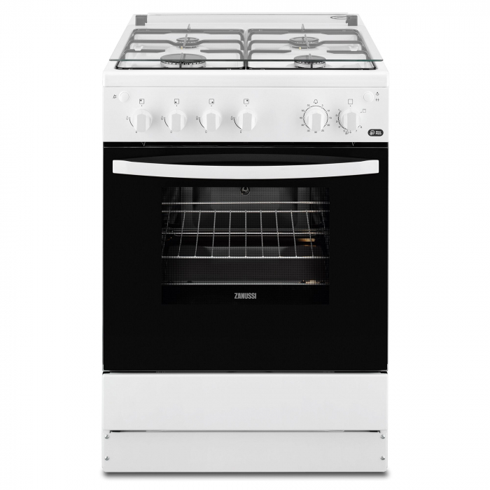 Aragaz Zanussi ZCG612H1WA, 4 arzatoare, Gaz, Aprindere electrica plita cuptor, Grill, Rotisor, Siguranta plita, 60 cm, Alb