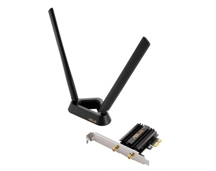 ASUS PCE-AXE59BT Wifi si Bluetooth 5.2 PCIe adapter, WI-FI 6, 2.4GHz 5GHz 6GHz, greutate: 78.4G, 2 x Antene externe, PCI-Express x 1.