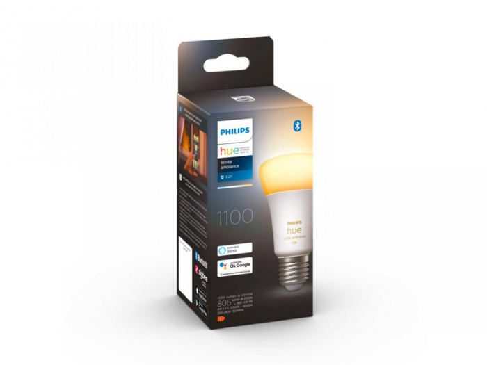 Bec LED inteligent Philips Hue A60, Bluetooth, E27, 8W (75W), 800 lm, lumina alba (2200-6500K)