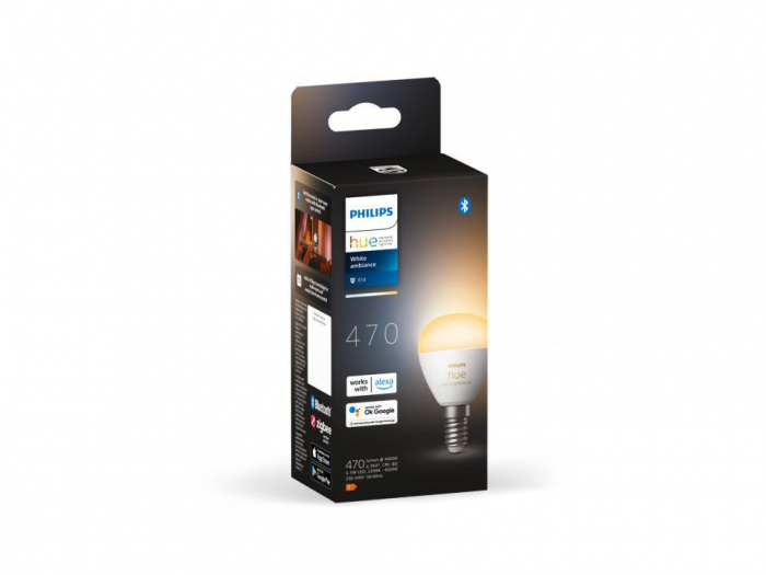 Bec LED inteligent Philips Hue P45, Bluetooth, E14, 5.1W, 470 lm, lumina alba (2000-6500K)